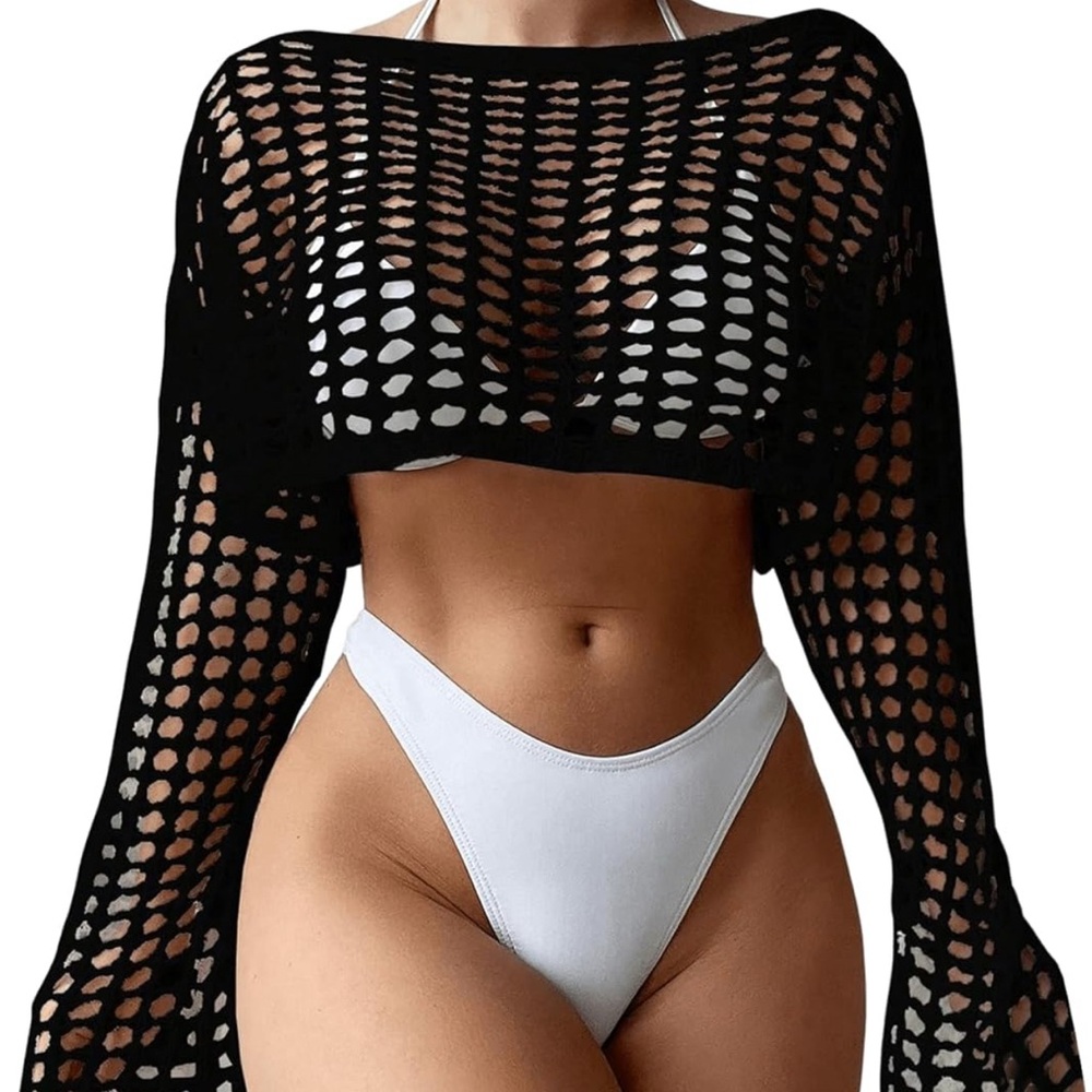 Black Mesh Crop Top bathing suit cover